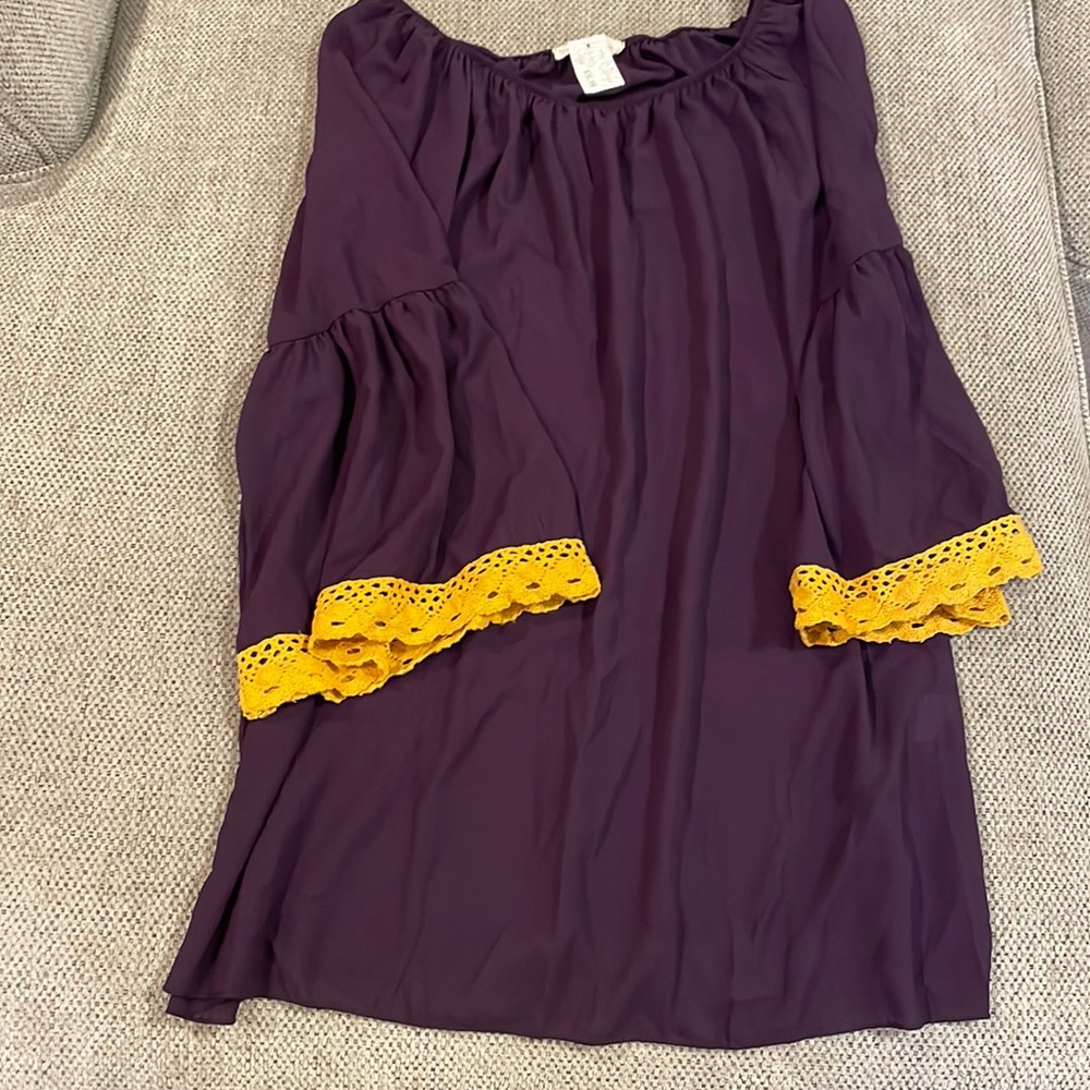 Purple and gold tunic with bell sleeves NWT